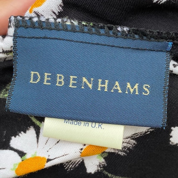 Vintage Debenhams Label Size 12 Midi Skirt Daisy Floral Print Black White - Picture 7 of 10